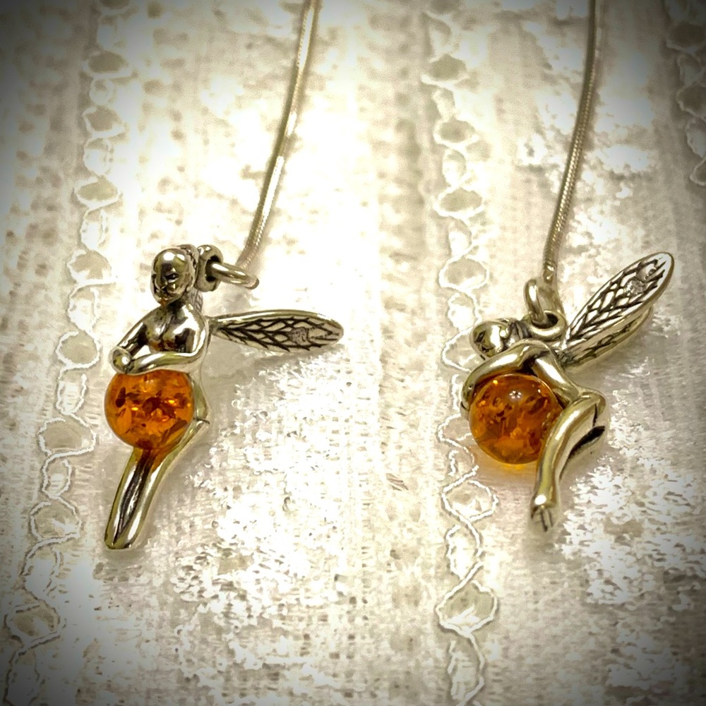 💕Sterling silver amber fairy dangle earrings